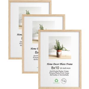LYYYXGYP 8x10 OAK Wood Picture Frame 3 Pack Wooden Photo Frame Beige Natural Solid Wood Frame with Plexiglass for Wall Hanging and Tabletop Display