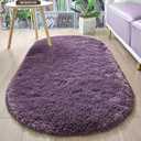 Merelax Soft Shaggy Rug for Kids Bedroom, Oval 2.6'x5.3' Grey-Purple Plush Fluffy Carpets for Living Room, Furry Carpet for Teen Room, Anti-Skid Fuzzy Comfy Rug for Nursery Decor Cute Baby Play Mat 