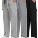Neer 3 Pack Men's Cargo Sweatpants Baggy Open Bottom Straight Leg Drawstring Joggers Casual Lounge Pants with Pockets M