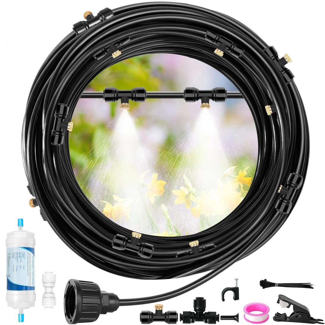 50FT Misters for Outside Patio Outdoor Misting System with Water Filter Automatic Cooling Patio Greenhouse Fan BBQ Pool Mist Kit for Irrigation Garden Durable All-Weather 1/4" Tubing 50FT Misters for Outside Patio Outdoor Misting System with Water Filter Automatic Cooling Patio Greenhouse Fan BBQ Pool Mist Kit for Irrigation Garden Durable All-Weather 1/4" Tubing