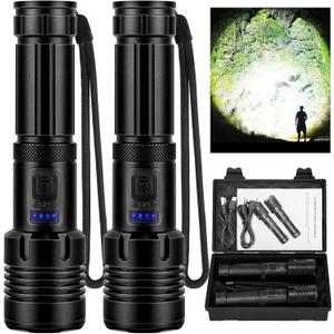 Rechargeable Flashlights High Lumens, 3000 Lumens Super Bright Flashlight with 5 Modes, Waterproof Powerful LED Flash Light for Home Camping Hiking(2 Pack) Rechargeable Flashlights High Lumens, 3000 Lumens Super Bright Flashlight with 5 Modes, Waterproof Powerful LED Flash Light for Home Camping Hiking(2 Pack)
