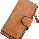 Womens Long Leather Wallet, RFID Blocking Leather Pocket Wallet Ladies Mini Purse with ID Window