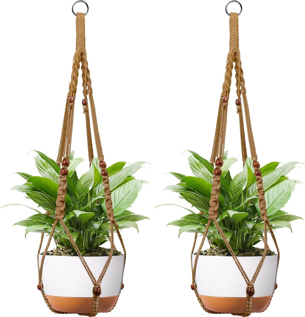 Macrame Plant Hanger - Fits 6 to 15 inches Pots for Indoor Outdoor, 43 Inch, Set of 2, Brown (POTS NOT Included)