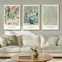 Framed Large Sage Green Vintage Matisse Wall Art Set, 3 Piece Canvas Famous Painting, Artwork for Walls, Modern Floral Botanical Wall Decor, 30x60 Inch, Living Room, Bedroom, Home Office