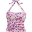 Milumia Women Floral Halter Top Summer Going Out Sleeveless Beach Tank Tops (S)