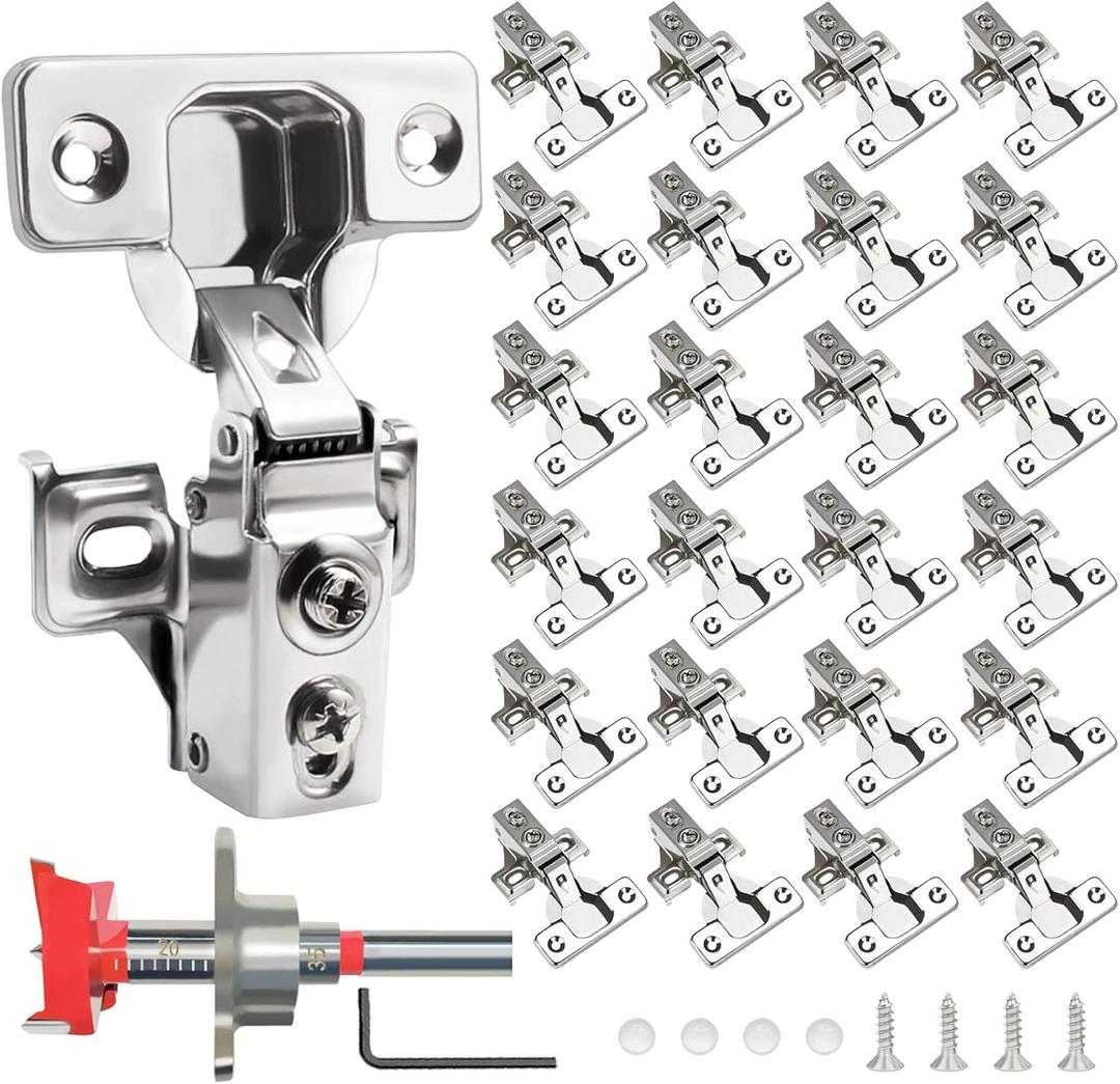 24 Pack 1/2 inch Overlay Soft Close Cabinet Door Hinges for Kitchen Cabinet Hinges Hidden Hinge Stainless Steel Concealed Kitchen Cabinet Hinge Self Closing Screw Holes Distance of Cup is 45 mm