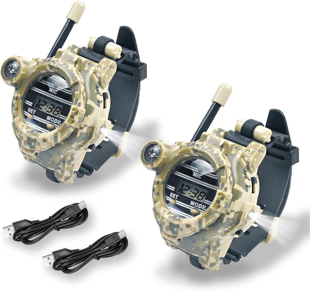 Walkie Talkies for Kids Rechargeable, Spy Watch Army Toys, 7 in 1 Walkie Talkie Watches with Flashlight, Two-Way Radios Long Range Interphone Toy Gifts for Boys Girls fit Outdoor Game Camping