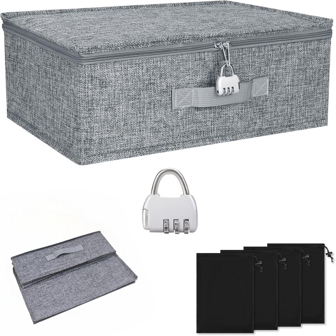 Discreet Lockable Storage Toy Bag Box Organizer Container Case 15x 9.9 x 5.1 Inches (Gray) (Grey)