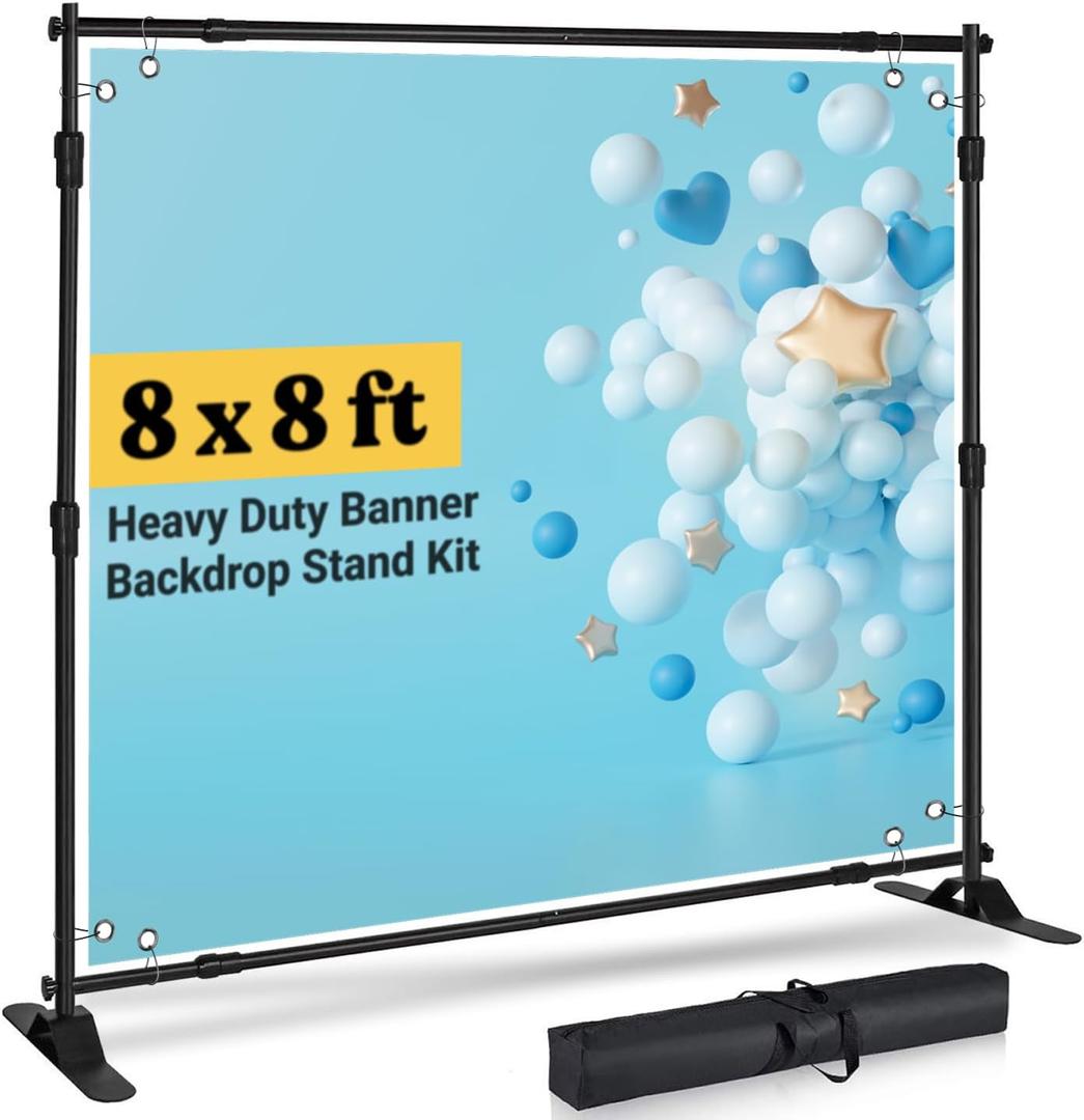 Photo Backdrop Stand 8x8 ft, Heavy Duty Adjustable Banner Holder