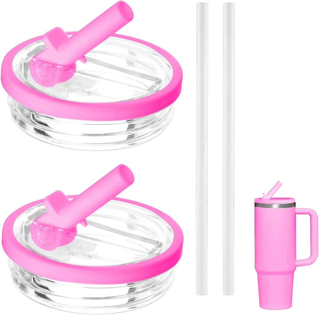 30 oz Replacement Lid for Stanley Quencher Tumbler with Handle, 2 PCS Spill Proof Lid Accessories Fit, Leak-Proof Splash Resistant Replaceble Cover Cap for Stanley, (Pink)