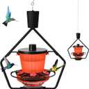 Retractable Hummingbird Feeder  6 Feeding Ports, Leak-Proof, Ant & Bee Proof, Easy Top-Fill & Easy to Clean, Durable ASA Plastic, 18.5 oz Capacity, Adjustable Hanging System with 44" Extension(Black)