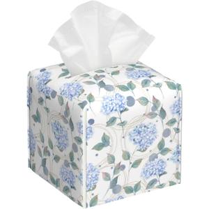 Contemporary Floral Tissue Box Cover Holder Cube Facial Paper Organizer Dispenser, Abstract Hydrangea Flower, Square, PVC Leather, 5.2"L x 5.2"W x 5.2"H