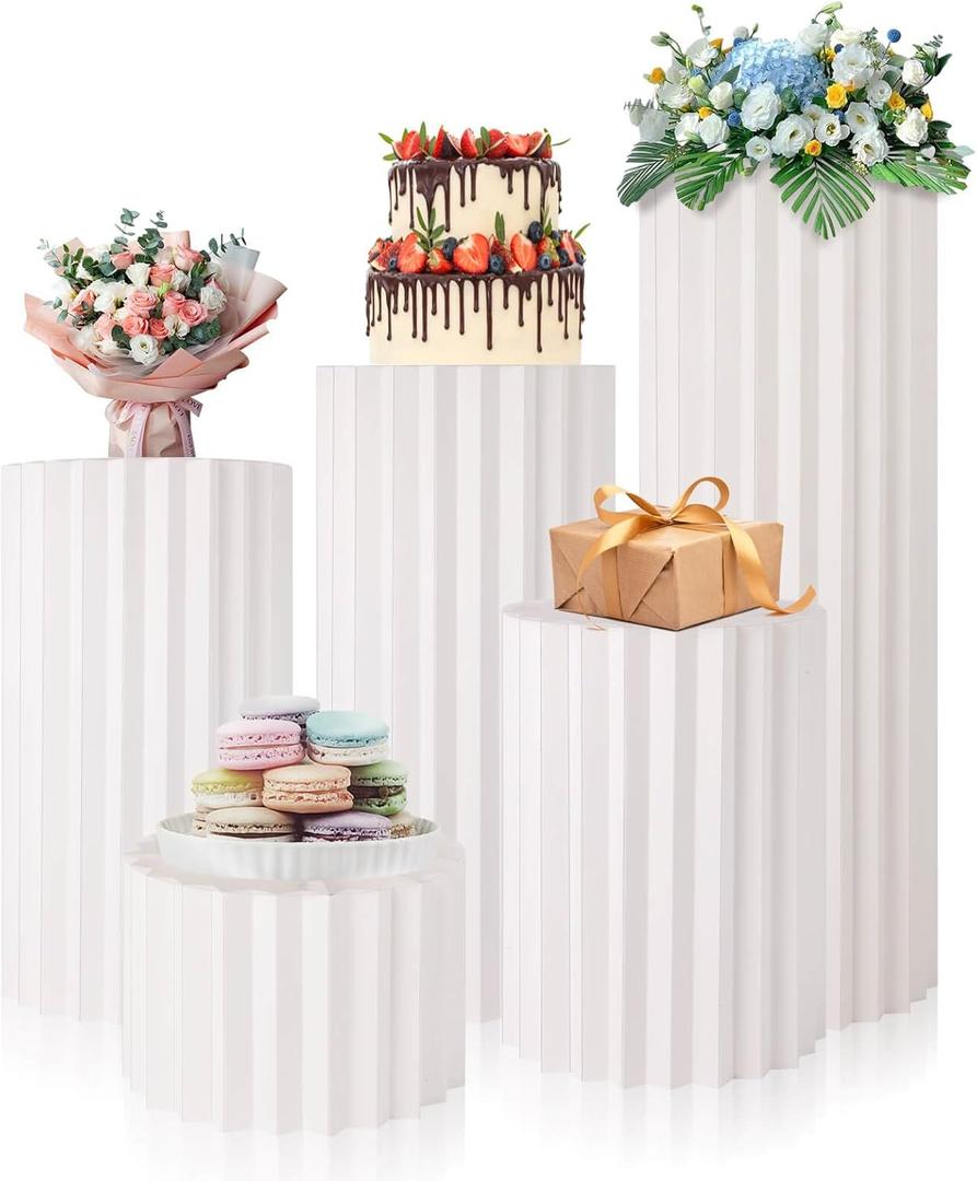 Cylinder Stands for Party 5 Pcs Paper Cake Stand, Party Decoraciones Para Sala Cake Table, Round Backdrop Stand Nesting Display Cylinder Tables for Parties Wedding Living Room Patio Decor(Paper Production)