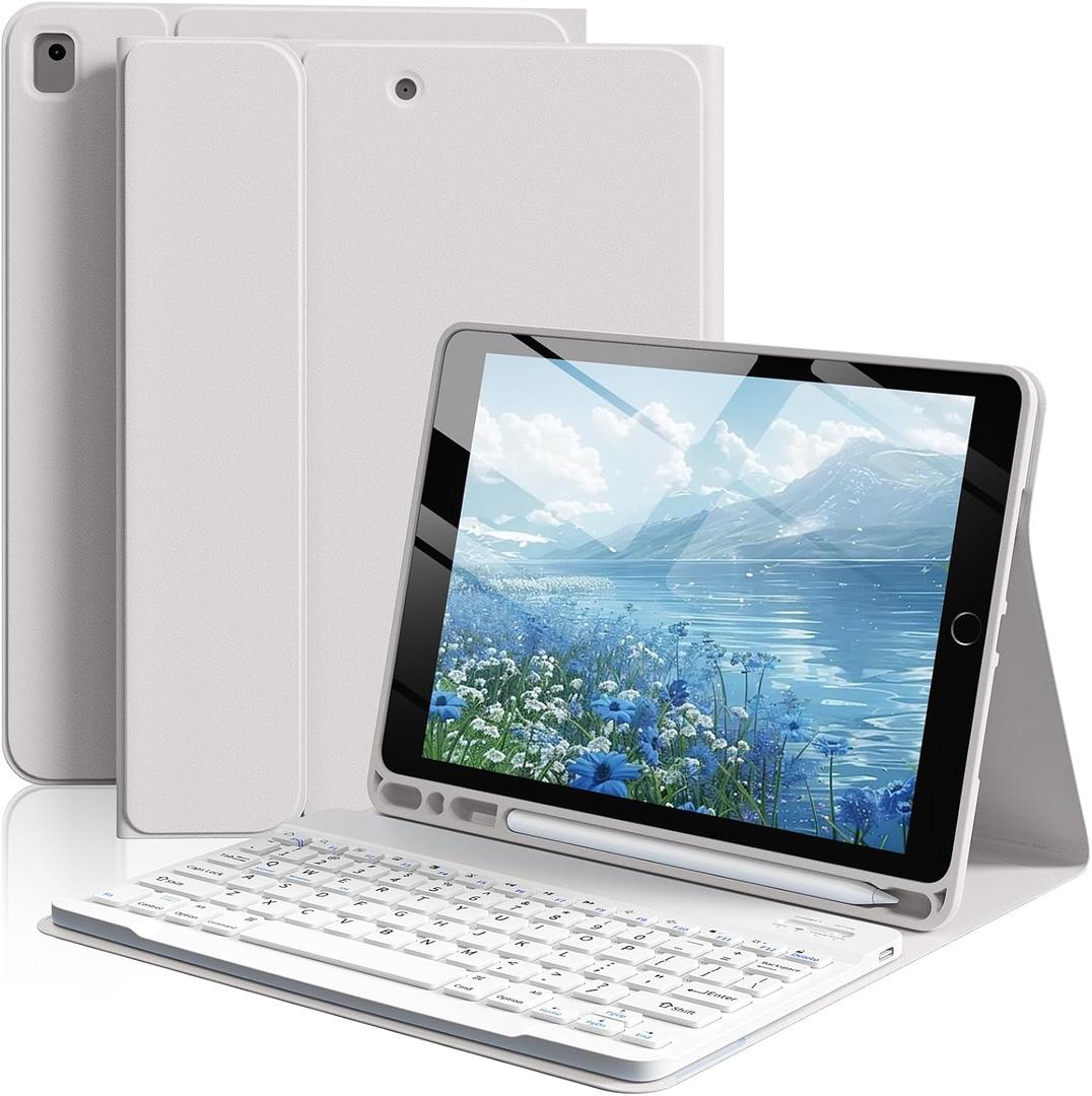 Keyboard Case for iPad 9th/8th/7th Generation 10.2 inch 2021/2020/2019, Detachable Wireless Bluetooth Keyboard Thin & Light with Pencil Holder for iPad 10.2" iPad Air 3rd Gen/Pro 10.5, Gray