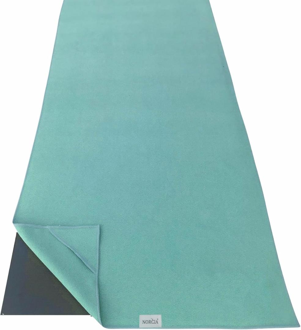 , Yoga Towel, Non Slip Hot Yoga Mat Towel with Corner Pockets, 100% Microfiber, Mat-Sized 24" x 72", Sweat Absorbent, Perfect for Hot Yoga, Bikram, Pilates and Yoga Mats (Aqua Blue)