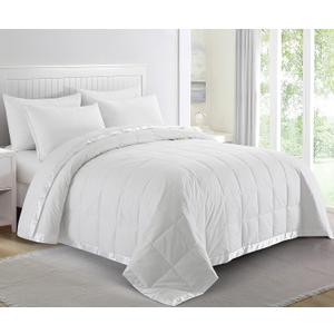 puredown Blankets Queen Size - Soft Lightweight Down Blanket for All Seasons, Cozy Warm Luxury Bed Blanket with Satin Trim, Cotton Cover, White (90"X90")