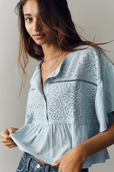 Pilcro Crochet Pocket Tee - Size Small