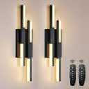 Benkut Modern LED Vanity Lights Set of 2, Black Wall Sconce with Remote Control Dimmable Indoor Wall Light Bedside Remote Sconce for Bedroom Bathroom Living Dining Room (2 Pack H19.7)