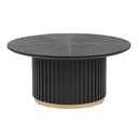 Christopher Knight Home Modern Round Coffee Table 33.46" Fluted Pedestal Base Sculptural Accent Table with Ash Veneer Top and Gold Metal Detail for Living Room Lounge and Minimalist Interiors, White