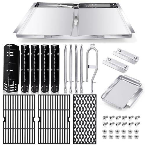 Grill Grease Tray Replacement Parts for Dyna Glo Grill Replacement Parts 5 Burner DGH474CRP, DGH483CRP, DGH485CRP, Adjustable 24''-30'' Gas Grill Drip Pan, Cooking Grate, Heat Plate Shield and Burners