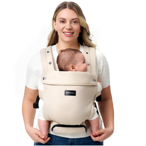 Momcozy Newborn Baby Carrier - Ergonomic, Cozy and Lightweight Carrier for 7-24lbs, Adjustable Neck Support with Sunshield, Breathable Airmesh Perfect for Summer Outing, Khaki