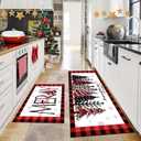 Merry Christmas Kitchen Mats Set of 2, Red Buffalo Plaid Xmas Trees Winter Decor Low-Profile Non-Slip with Rubber Backing Kitchen Rugs for Floor (Red and Black, 19.7"x31.5"+19.7"x47.3")