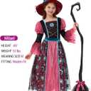 Spooktacular Creations Witch Costume for Girls, Halloween Dress with Broom, Kids Moon Shimmer Witch Set for Wizard Role Play (Large(10-12 yrs), Pink)