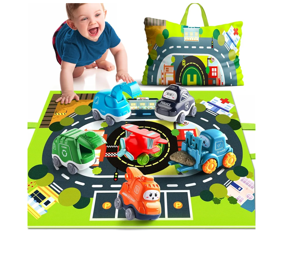 Big Cartoon Truck Car Toys for 1 Year Old Boy with Playmat/Storage Bag|Baby and Toddler Toys 12-18 Months & Age 1-2|1st Birthday Gift for 1 2 Year Old Boy