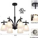 Q&S Modern Farmhouse Black Frosted Glass Chandelier Rustic Kitchen Light Fixtures 6 Lights for Dining Room Living Room Foyer Entryway Bedroom UL Listed D25.6 Inches, Black 