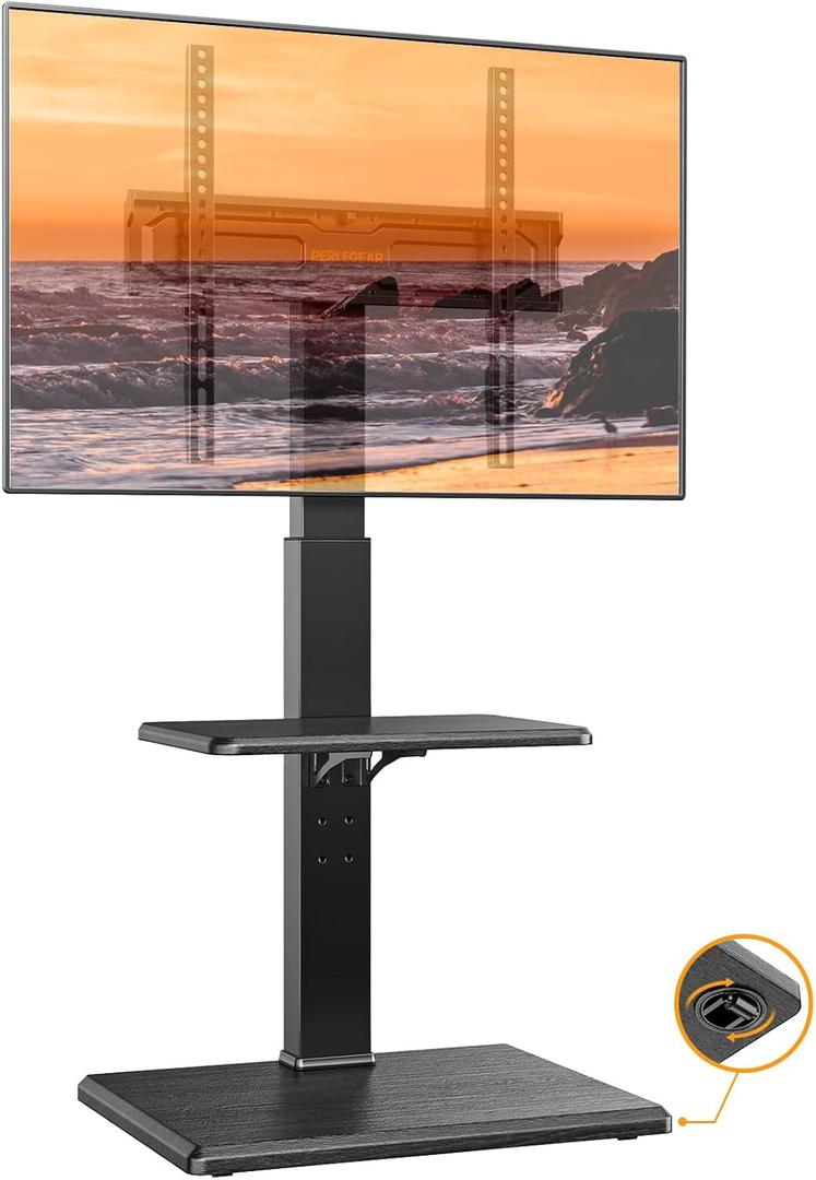 Perlegear Rolling TV Stand with Hidden Wheels, TV Tall Stand for 30-70 inch TVs up to 88 lbs, TV Mount Stand & 8 Height Settings, Floor TV Stand with Wood Base, Max VESA 400x400mm, PGFS14