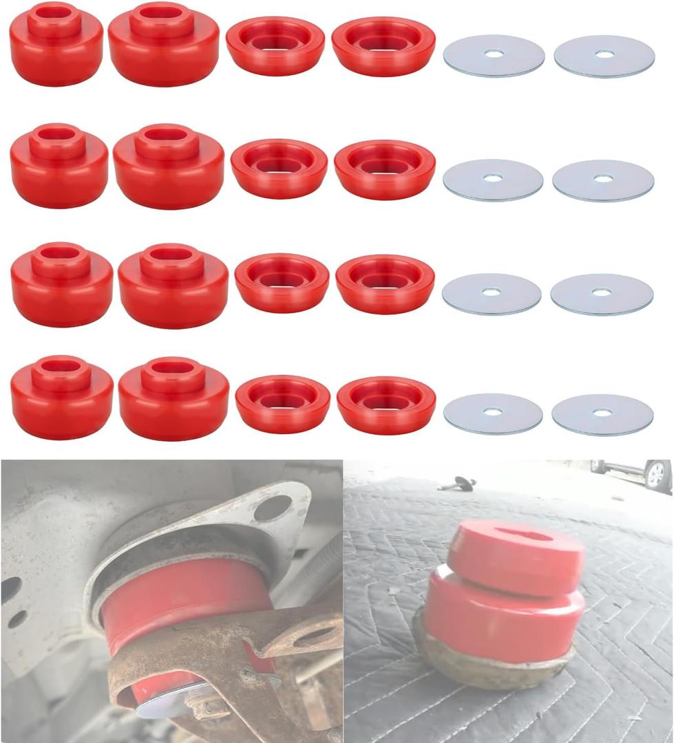 7-141 Polyurethane Body & Cab Mount Bushing Kit for 1999-2014 Chevy Silverado 1500/2500 & GMC Sierra 1500/2500 2WD/4WD - Includes Washers (24PCS, Red)