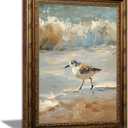 Gold Framed Coastal Wall Art,vintage bird Canvas print 24" L x 16" W | Beach Sandpiper Bird Oil Painting Rustic Animal picture Seaside Ocean Waves Canvas Decor for Beach House,Living Room