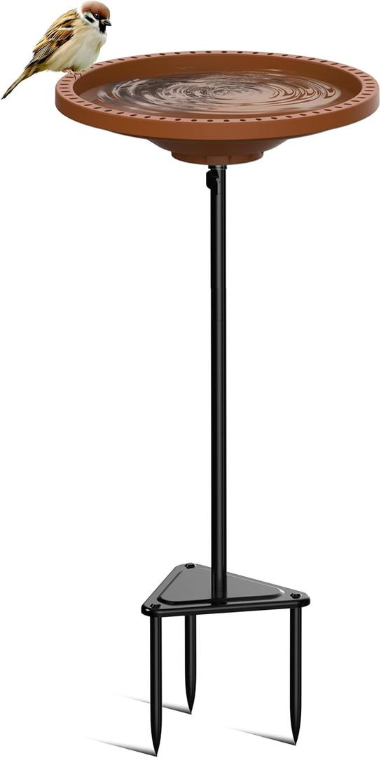 Bird Baths for Outdoors, Detachable Birdbaths for The Garden Clearance, Freestanding Bird Baths for Outdoors Heavy Duty, Bird Bath Bowl Spa & Birdfeeder with Metal Stake Stand, Circle Shape (Brown)