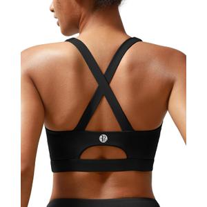 RUNNING GIRL Sports Bra for Women High Support,Molded Cup Strappy Running Sports Bras with Sewn in Pads (Black, L)