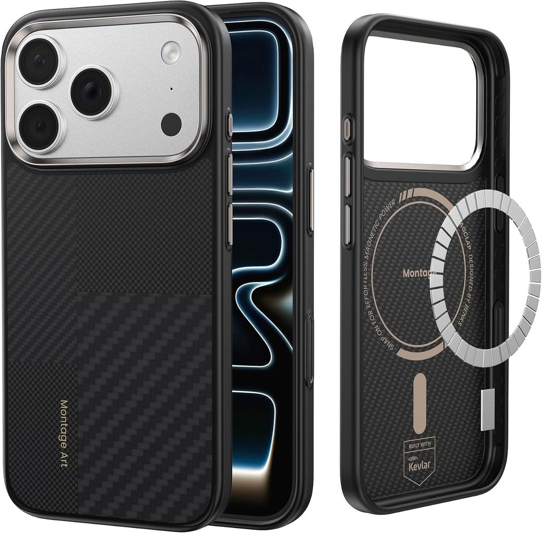 BENKS Montage ArmorPro Case for iPhone 17 Pro Max with Camera Control Button, [Compatible with Magsafe] Military Grade Protective Case Built with Dupont Kevlar 600D & 1500D Aramid Fiber, Black