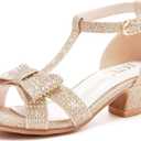 Toddler Little Kid Big Kid High Low Heel Dress up Princess Party Sandals Flower Frozen Gold Shoes Size 12（Champagne 12）