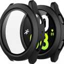 Misxi 2-Pack Hard PC Case with Screen Protector for Samsung Galaxy Watch 5 Galaxy Watch 4 44mm, Ultra-Thin Scratch Resistant Cover with Tempered Glass, Black