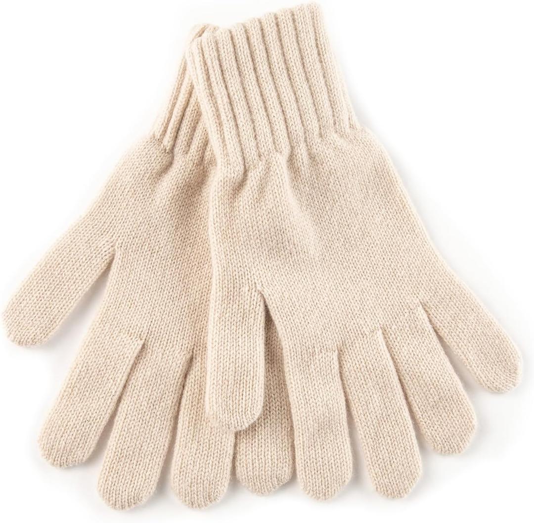 100% Cashmere Gloves for Women, Jersey Knit Ultra Soft Women's Pure Cashmere Gloves for Winter (Beige)