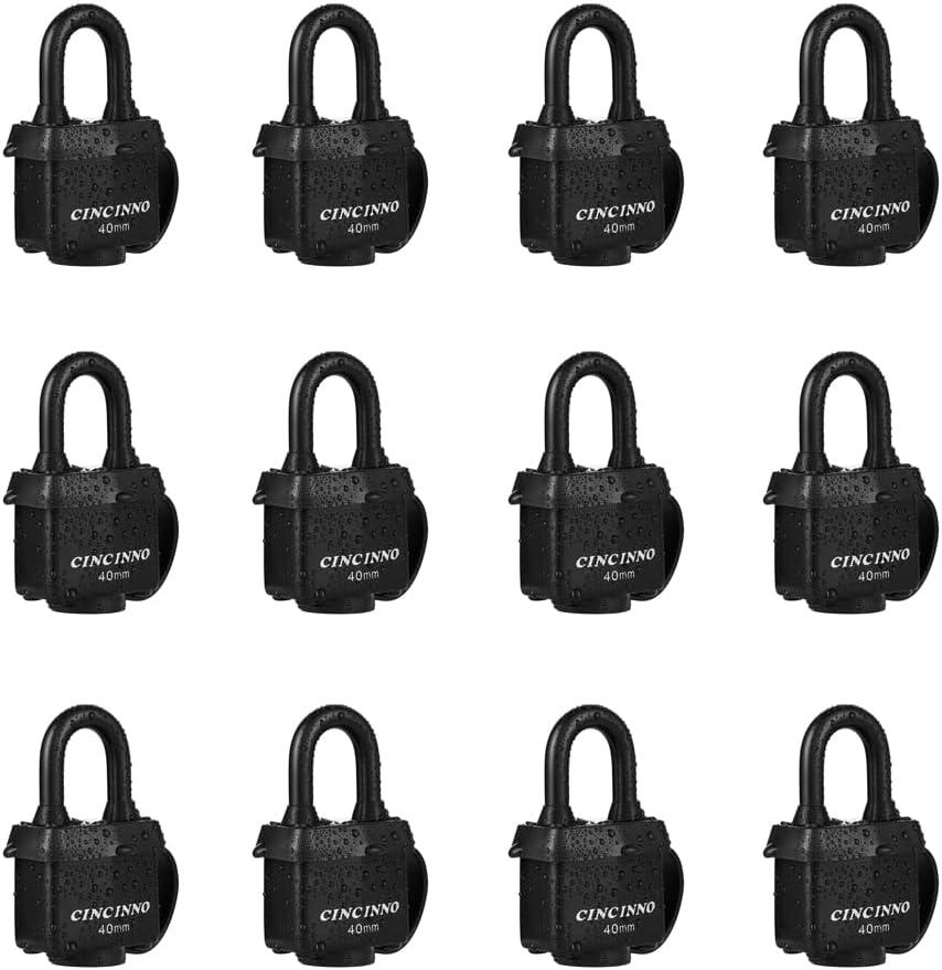 CINCINNO 40mm Padlock with Key,Weatherproof Laminated Steel Locks with Keys,Heavy Duty Keyed Alike Padlocks for Outdoor Use,12 Pack
