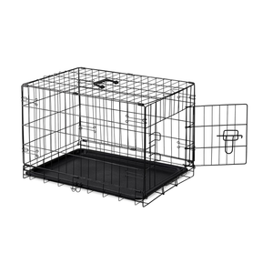 DUMOS 30 Inch Dog Crate, Foldable Puppy Small  Dog Cage Pet Kennel | Single Door Metal Wire, Plastic Leak-Proof Pan Tray, Portable Indoor Outdoor Training Travel, Small