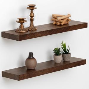 Axeman 24 inch Solid Black Walnut Floating Shelves for Wall, 6.7" Deep Real Wood Shelves for Home Decor, Wall Mounted Heavy Duty Bracket Shelf, Natural Wooden Shelves, Set of 2