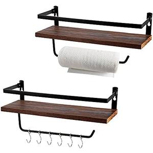 PHUNAYA Floating Shelves,Wall Mounted Shelf for Kitchen,Living Room,Bedroom,Bathroom Storage,Rustic Wood,Set of 2(Brown)