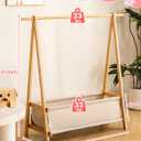 Kids Clothing Rack with Storage Box, Kids Dress Up Rack, Dance Costume Garment Rack for Hanging Clothes,Garment Rack for Hanging Clothes Organizer, Bamboo (Natural)