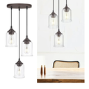 zeyu 3Light Cluster Pendant Light, Farmhouse Hanging Lights for Kitchen, Oil Rubbed Bronze Pendant Light Fixtures Adjustable with Clear Glass Shade, ZSL1043 ORB