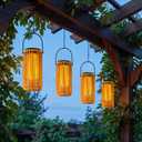 Solar Pathway Lights Flickering Flame Outdoor Decor, Hanging Solar Lanterns Garden Decorations, Waterproof Landscape Yard Patio Lawn Tree Gifts for Women Mom Grandma