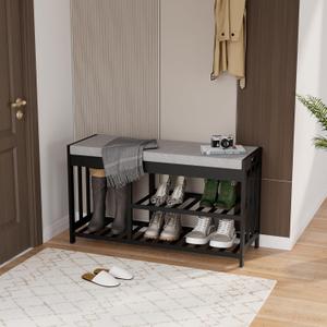 3-Tier Bamboo Shoe Rack Bench, Shoe Storage Organizer Bench, Entryway Benchs, Shoes Rack for Front Door Entrance, Entryway Bathroom Bedroom (Black)