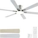 60 Inch Brushed Nickel Ceiling Fans with Lights, Flush Mount Ceiling Fan | Low Profile 6 Blades Quiet Reversible DC Motor for Living Room, Bedroom and Patio