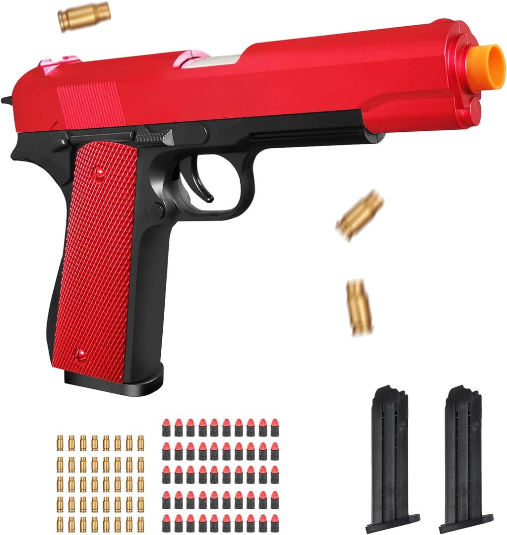Toy Pisto for Ages 8-13 Boys Kids with 50 Soft Bullets 40 Shells Soft Bullet Shell Ejecting Toy Gun Outdoor Shooting Training Games Christmas Halloween Birthday Gifts 8+ (Red)