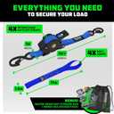 Rhino USA Retractable Ratchet Straps (4-Pack) - 1 Inch x 10 Feet (1,209lb Break Strength) - Auto Self Retracting Tie Down Straps for Truck, Cargo Trailer, Motorcycle, ATV, UTV - Blue