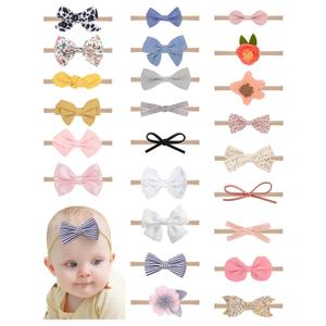 doboi 24pcs Baby Girls Flower and Hair Bows Headbands Soft Nylon Hairbands Elastic Hair Accessories for Newborns Infants Toddlers and Kids
